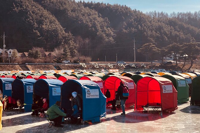 Korea Winter Ice Fishing Festival (Pyeongchang Trout Festival) - Ice fishing at 11:30: how the tent-and-chair setup changes everything